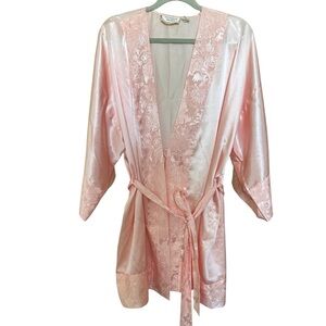 Vintage Victoria Secret Gold Label Kimono Robe One Size ,Satin, Peach, Wrap